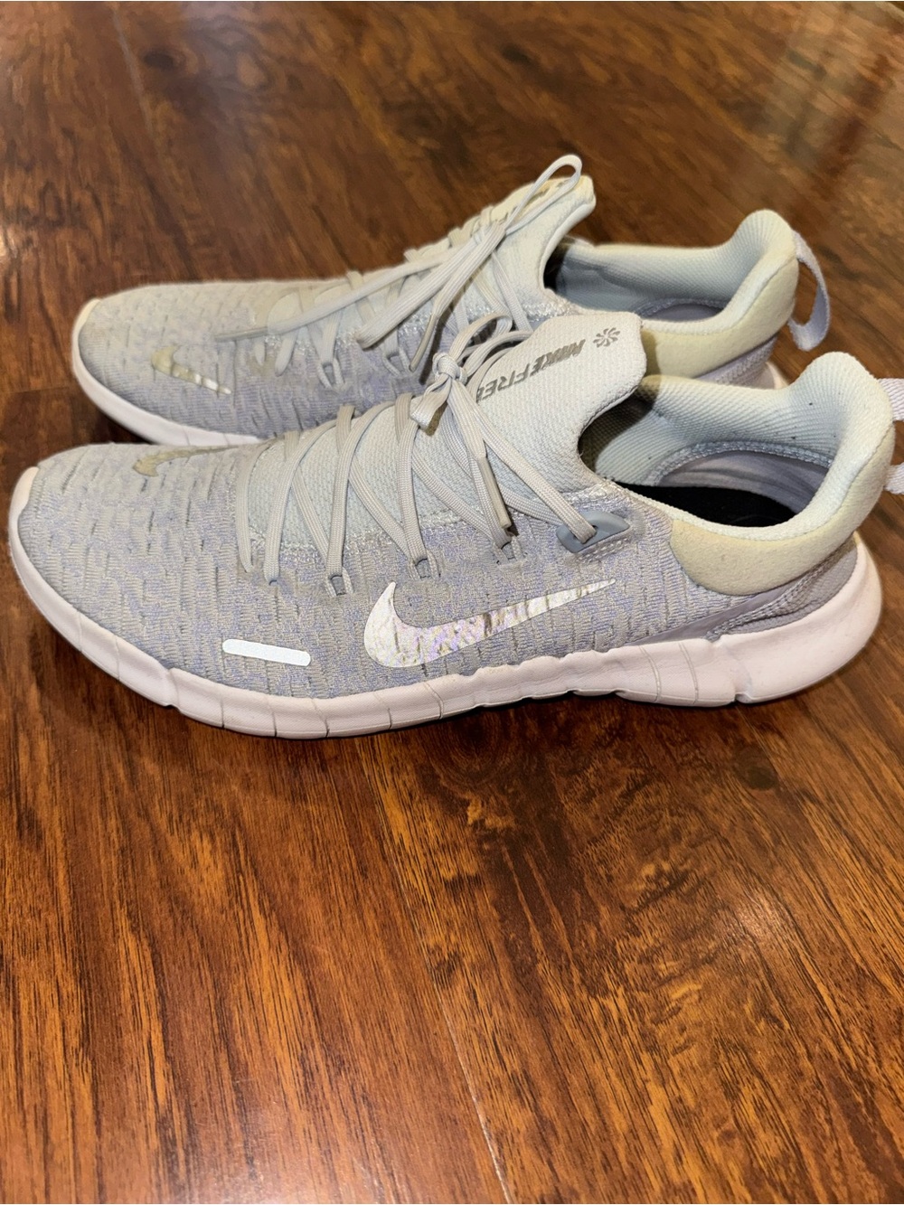 Nike White and Light Gray Knit Running Shoe